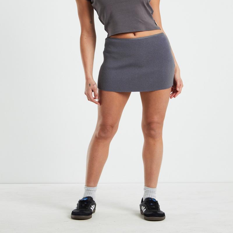 Echo Rib Mini Skirt in Charcoal