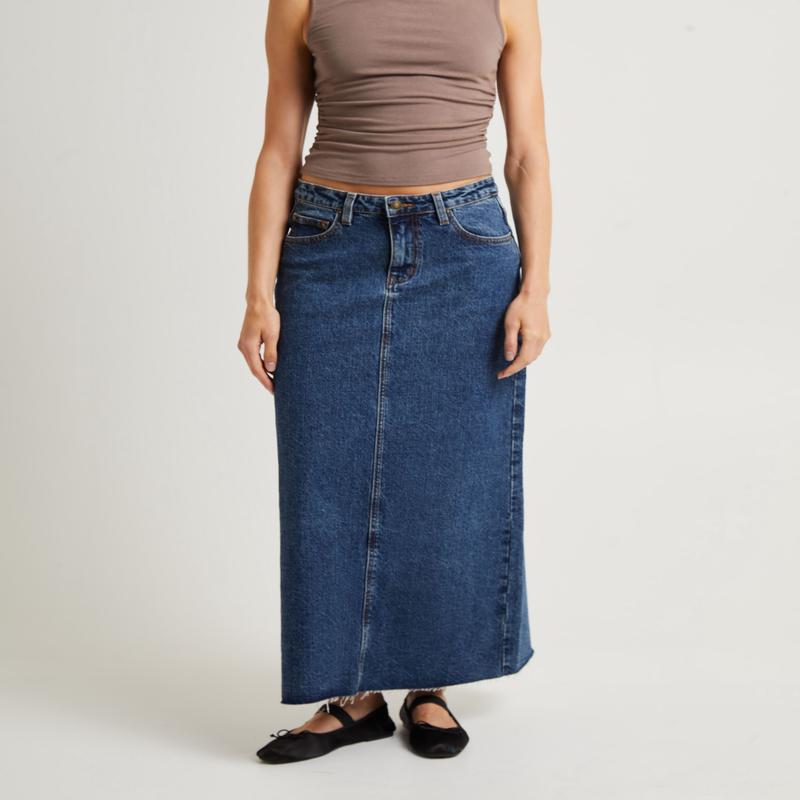 Naya Maxi Denim Skirt Grunge Blue