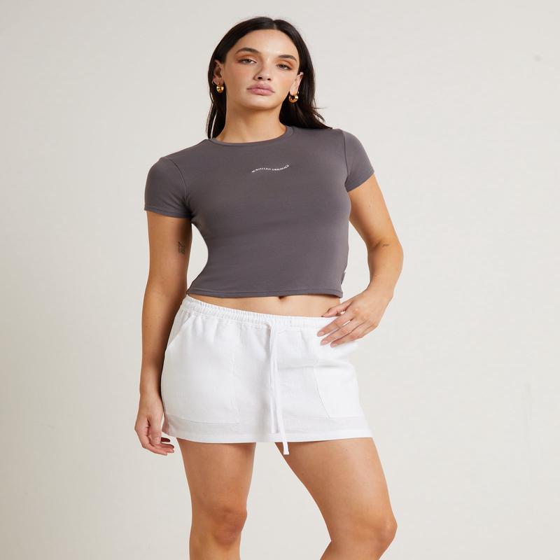 Subtitled Wave Fitted Tee in Slate Grey