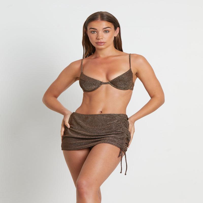 Tahnee Lurex Micro Mini Skirt in Chocolate Brown