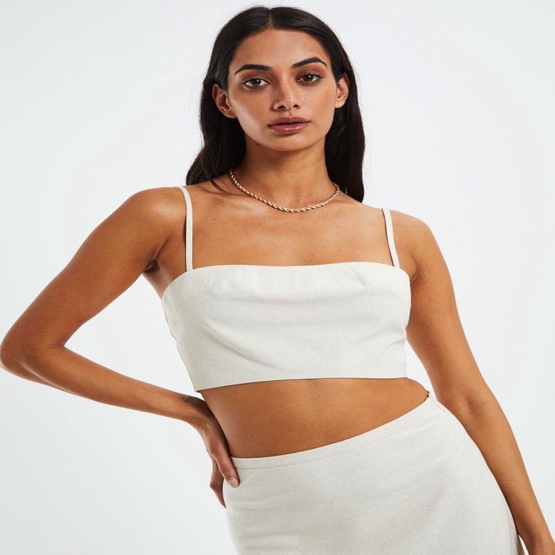 Delilah Linen Bandeau Top Oat Marle