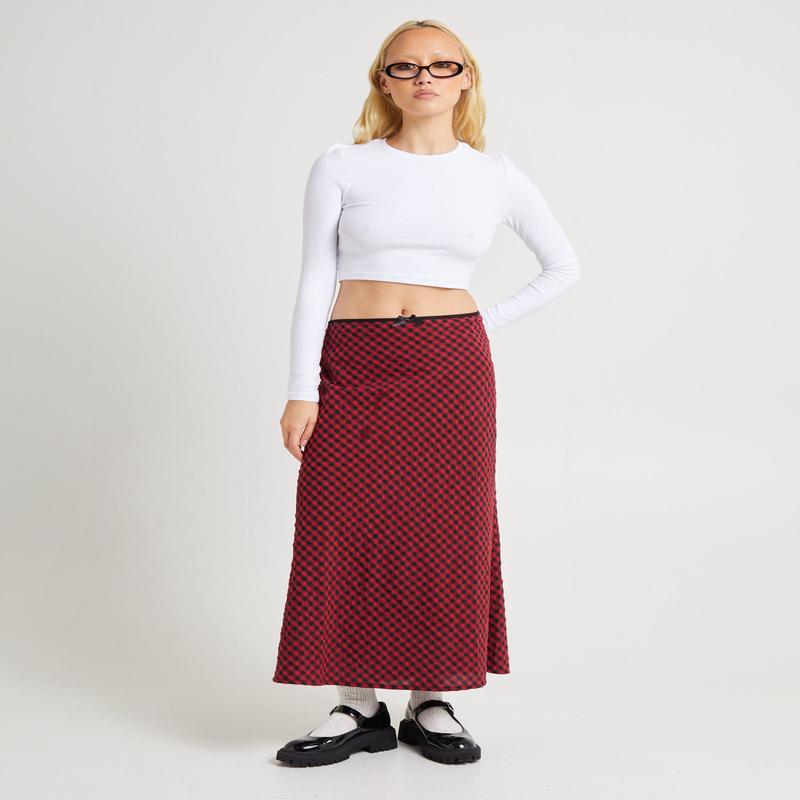 Grunge Plaid Midi Skirt