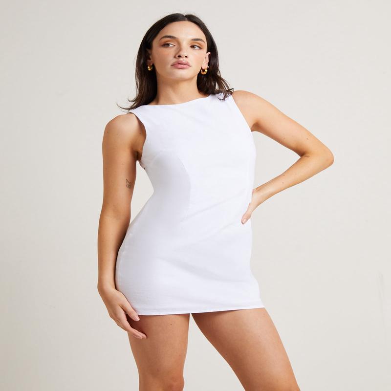 Jordi Mini Linen Backless Dress