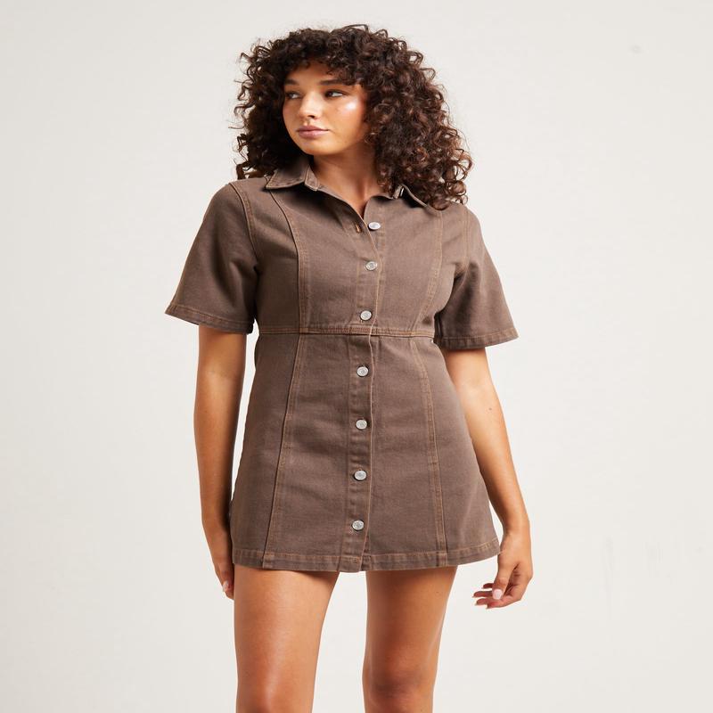 Rio Denim Mini Dress Washed Sepia