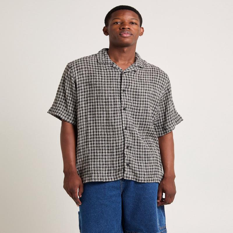 Asta Seer Sucker Regular Shirt Steel Check