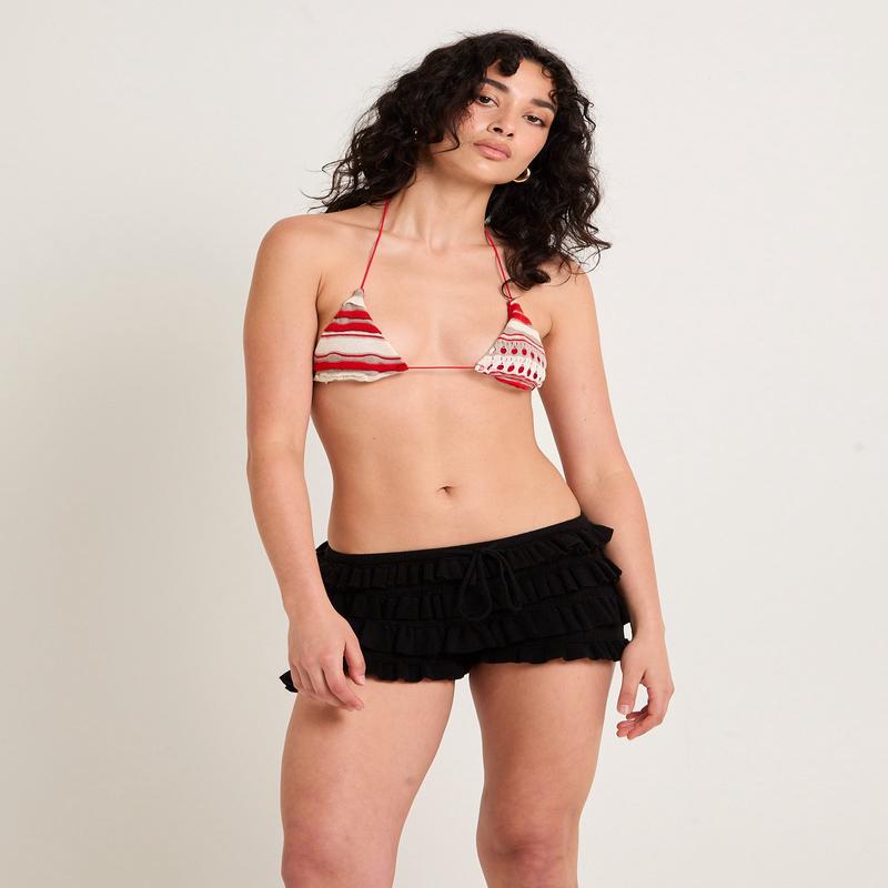 Cata Micro Triangle Ruffle Knit Bikini Top