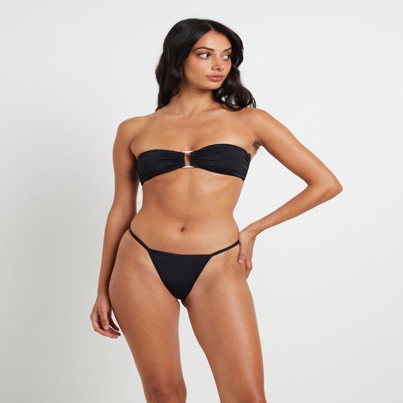 Hattie Contrast Bind Bandeau Bikini Set in Black