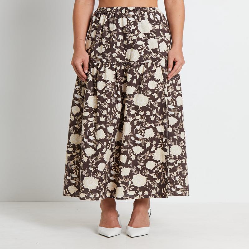 Melody Linen Maxi Skirt in Brown Assorted