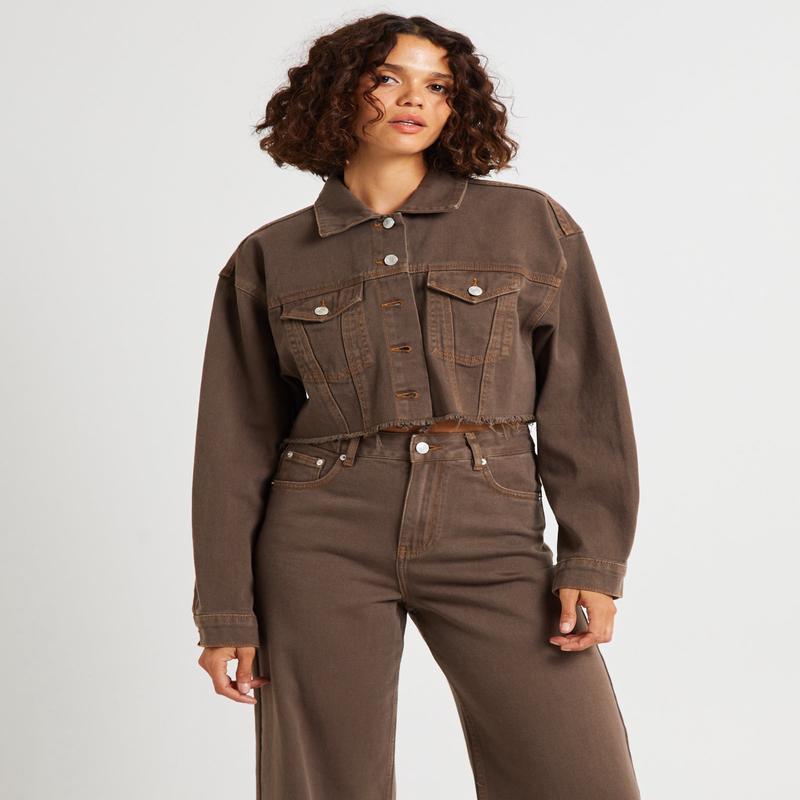 Mia Crop Denim Jacket Washed Sepia