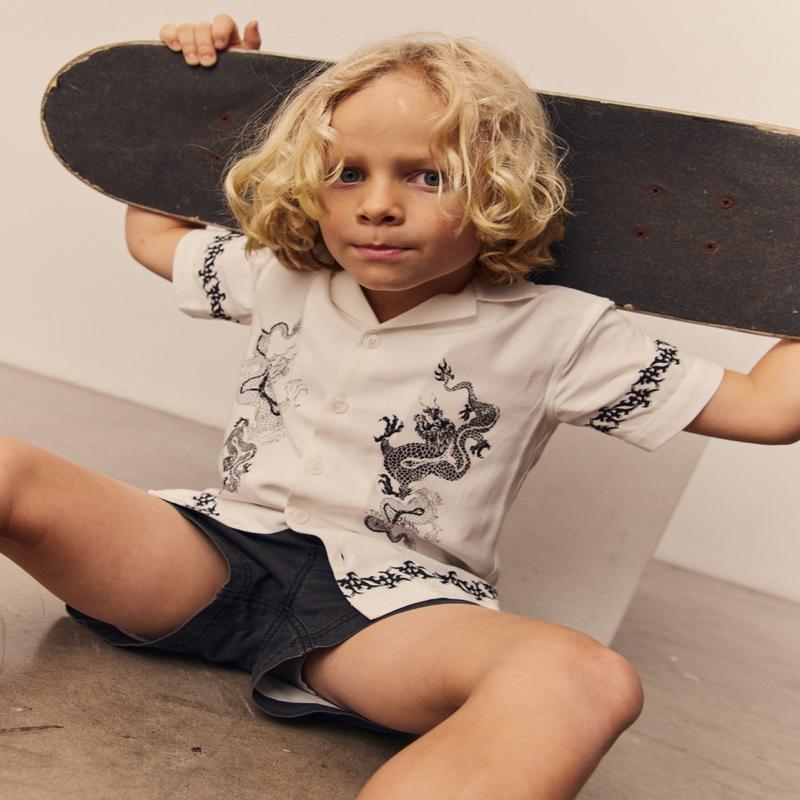 Teen Boys Draco Short Sleeve Resort Shirt in White