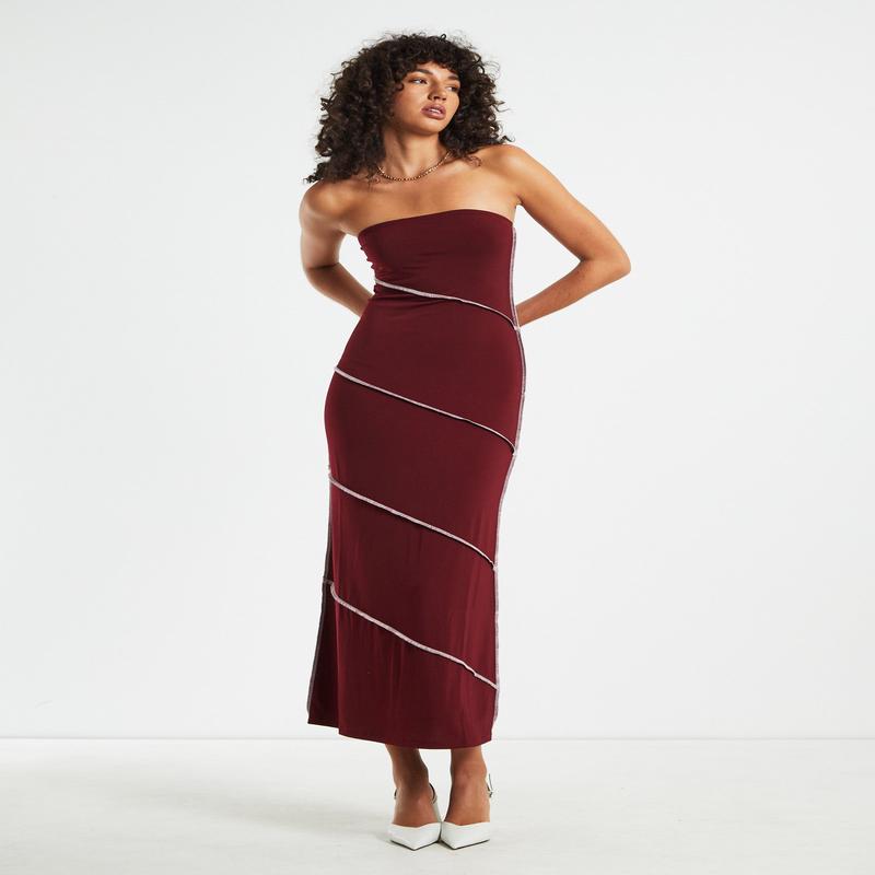 Amelie Slinky Contrast Midi Tube Dress Red