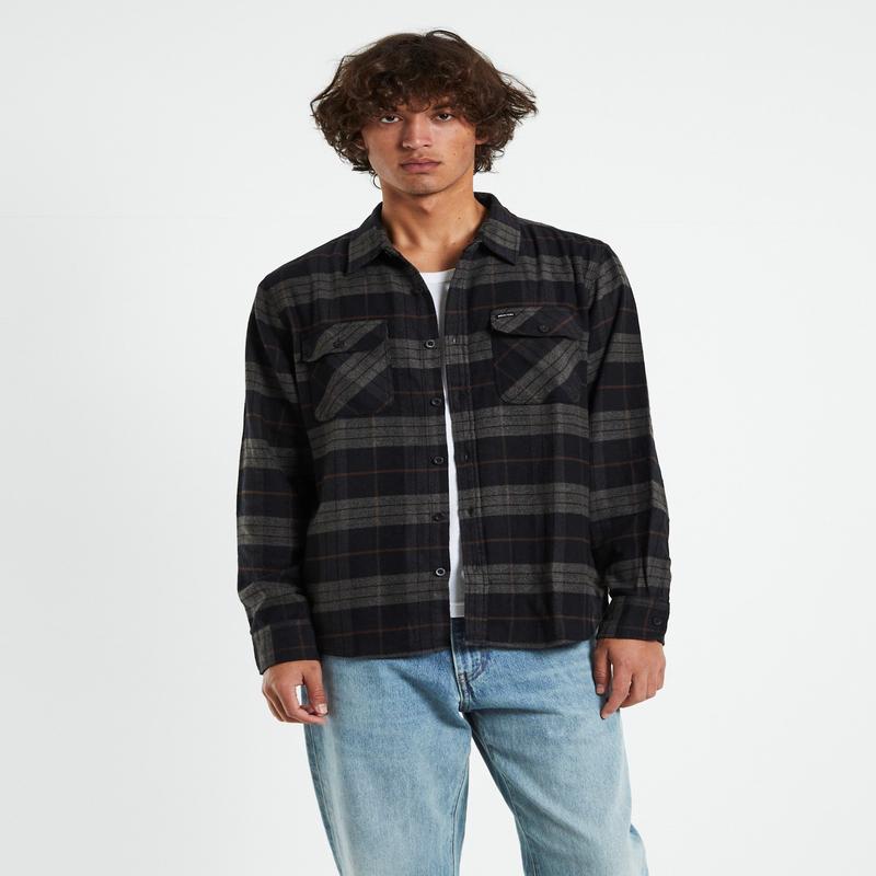 Bowery Long Sleeve Flannel Shirt Charcoal Black