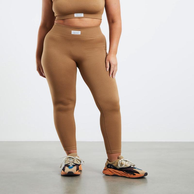 Full Length Rib Leggings Mocha Brown