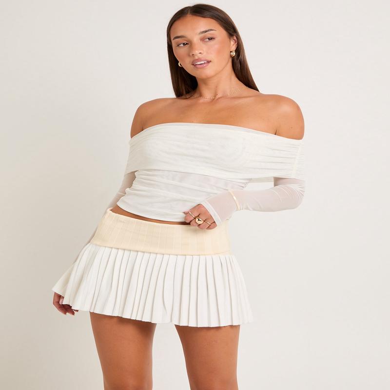 Lilith Gathered Off Shoulder Mesh Top