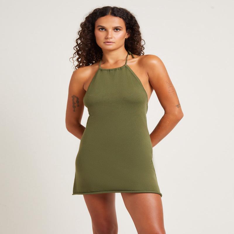 Mimi Knit Tie Back Mini Dress Green