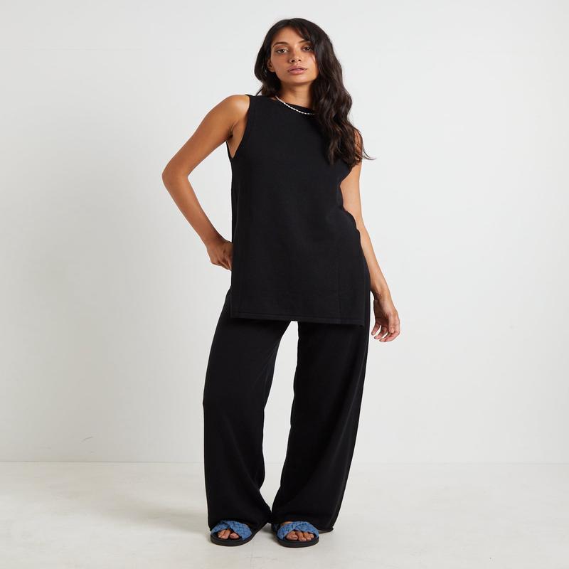 Riley Split Tank Top in Black