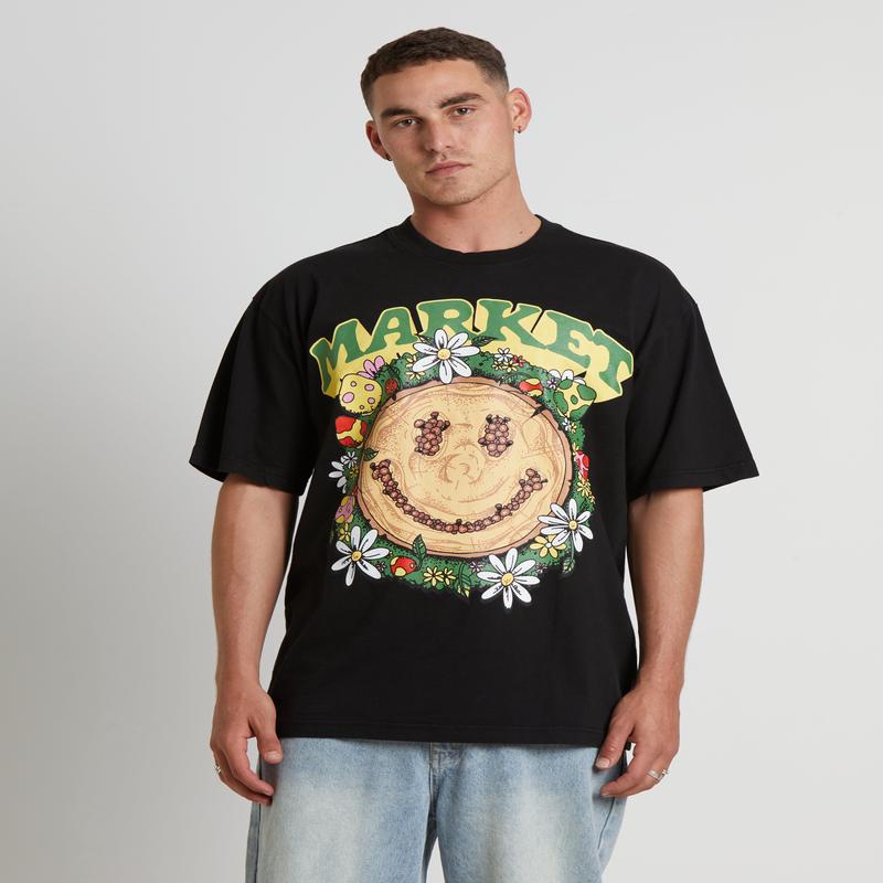 Smiley Decomposition Short Sleeve T-Shirt in Vintage Black