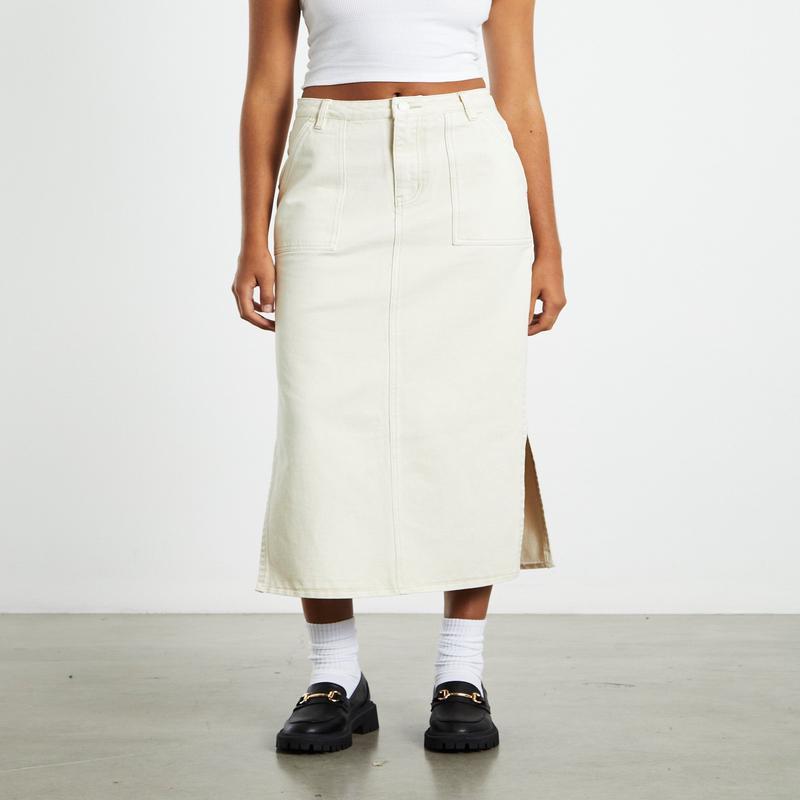 Claudia Denim Midi Skirt Sand White