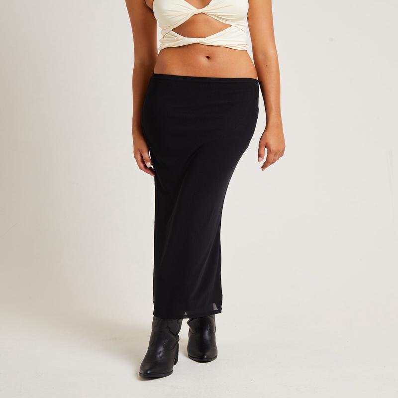 Marley Mesh Midi Skirt Black