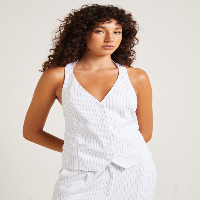 Peta Pin Stripe Halter Vest White