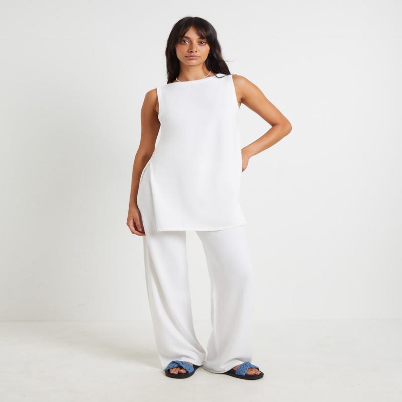 Riley Split Tank Top in White