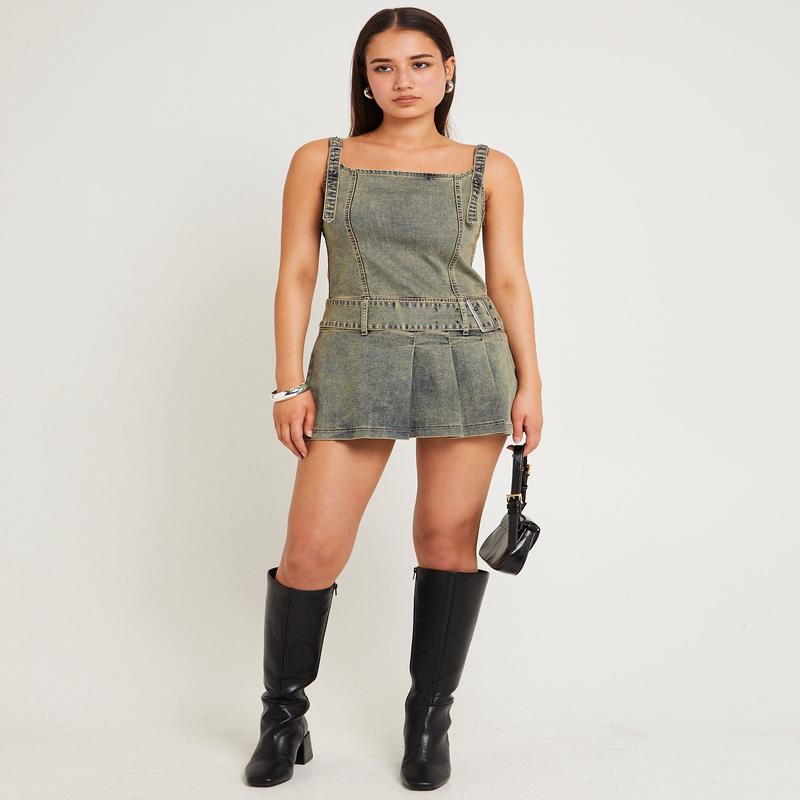 Autry Denim Pleat Mini Dress