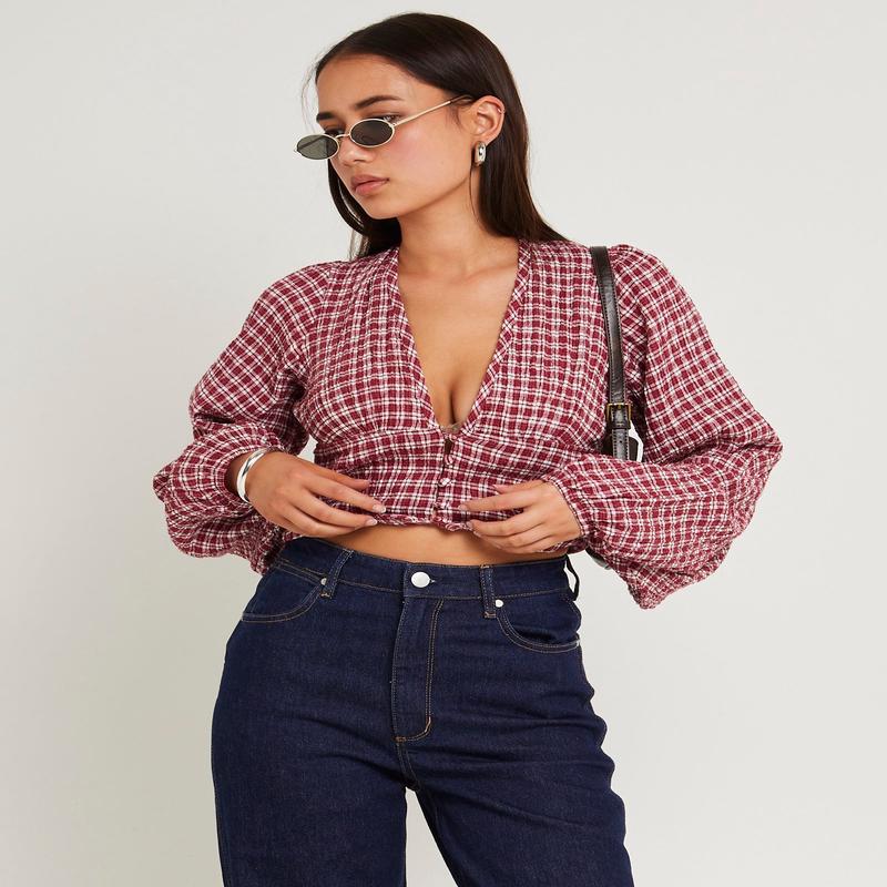 Base Seersucker Long Sleeve Top