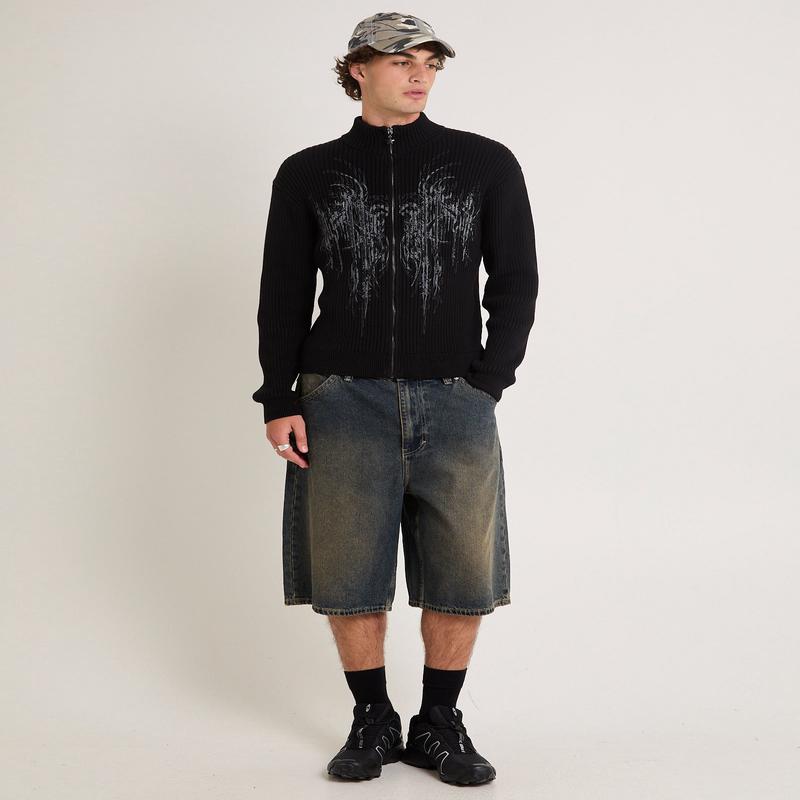 Funnel Neck Zip Through Knit Jumper