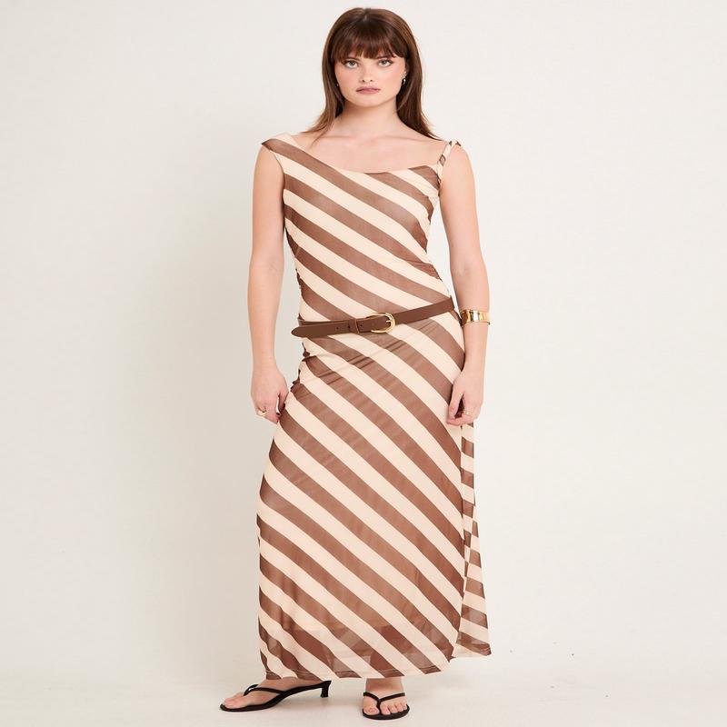 Mesh Stripe Maxi Dress