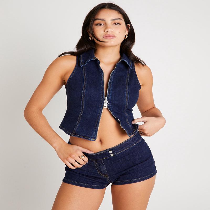 Siska Zip Up Denim Top