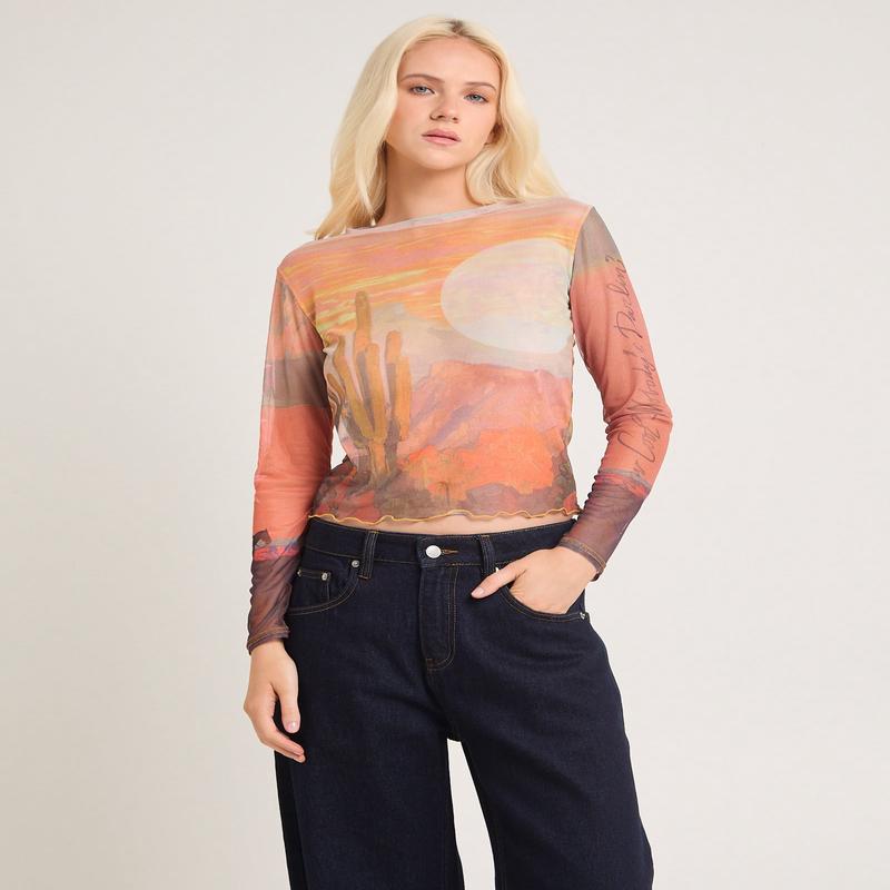 The Mesh Crop Long Sleeve Top