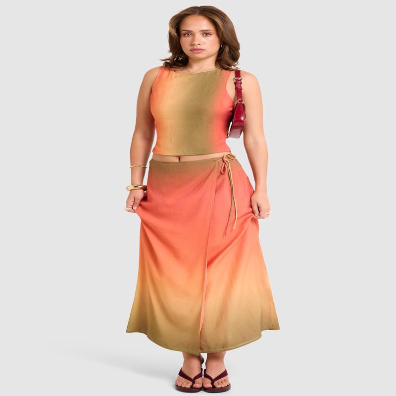 Earth Ombre Wrap Midi Skirt