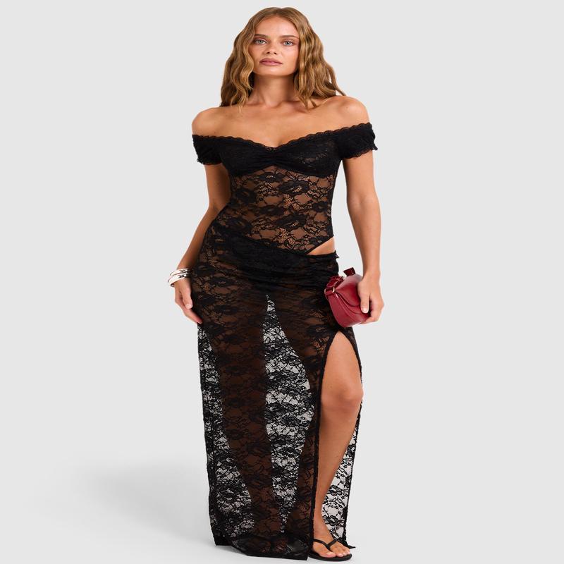 Montana Bodysuit Lace Maxi Dress