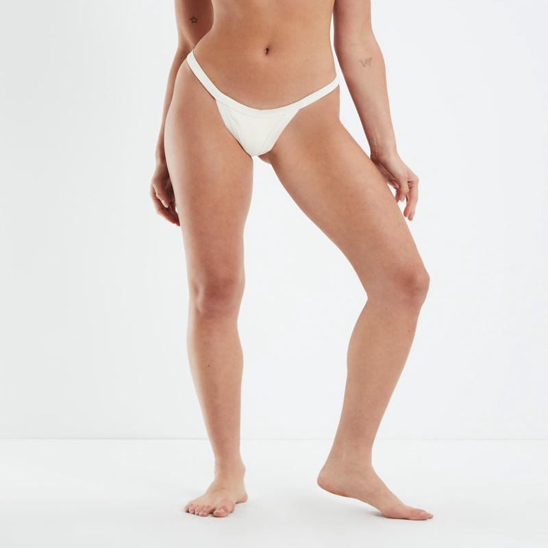 Rib Fixed Skimpy Bikini Bottoms Almond White